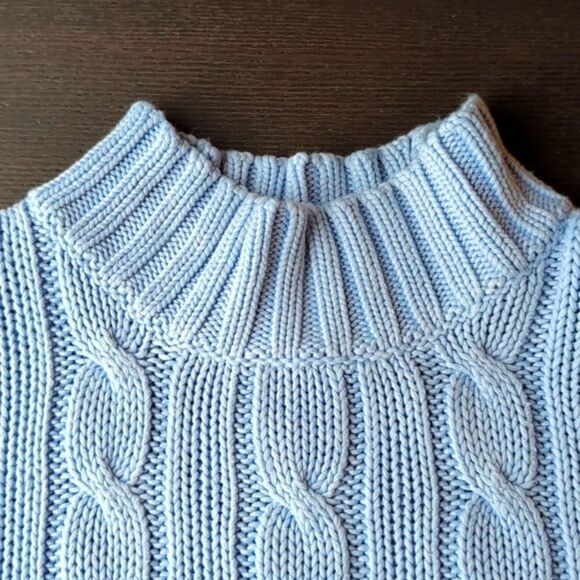 Cotton Baby Blue Cable Knit Short Sleeves Sweater Size S - Picture 3 of 7